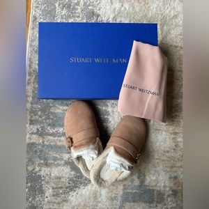 Stuart Weitzman Suede Shearling Lined Clogs